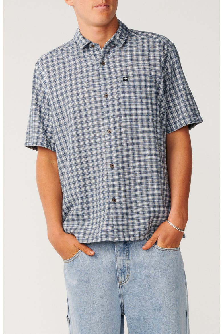Classic Surf Check Short Sleeve Cotton Button-Up Shirt, Main, color, LIGHT NAVY