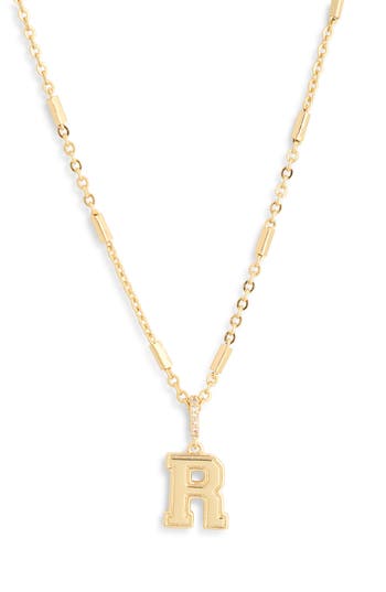 Leith Varsity Font Cubic Zirconia Initial Pendant Necklace In Gold