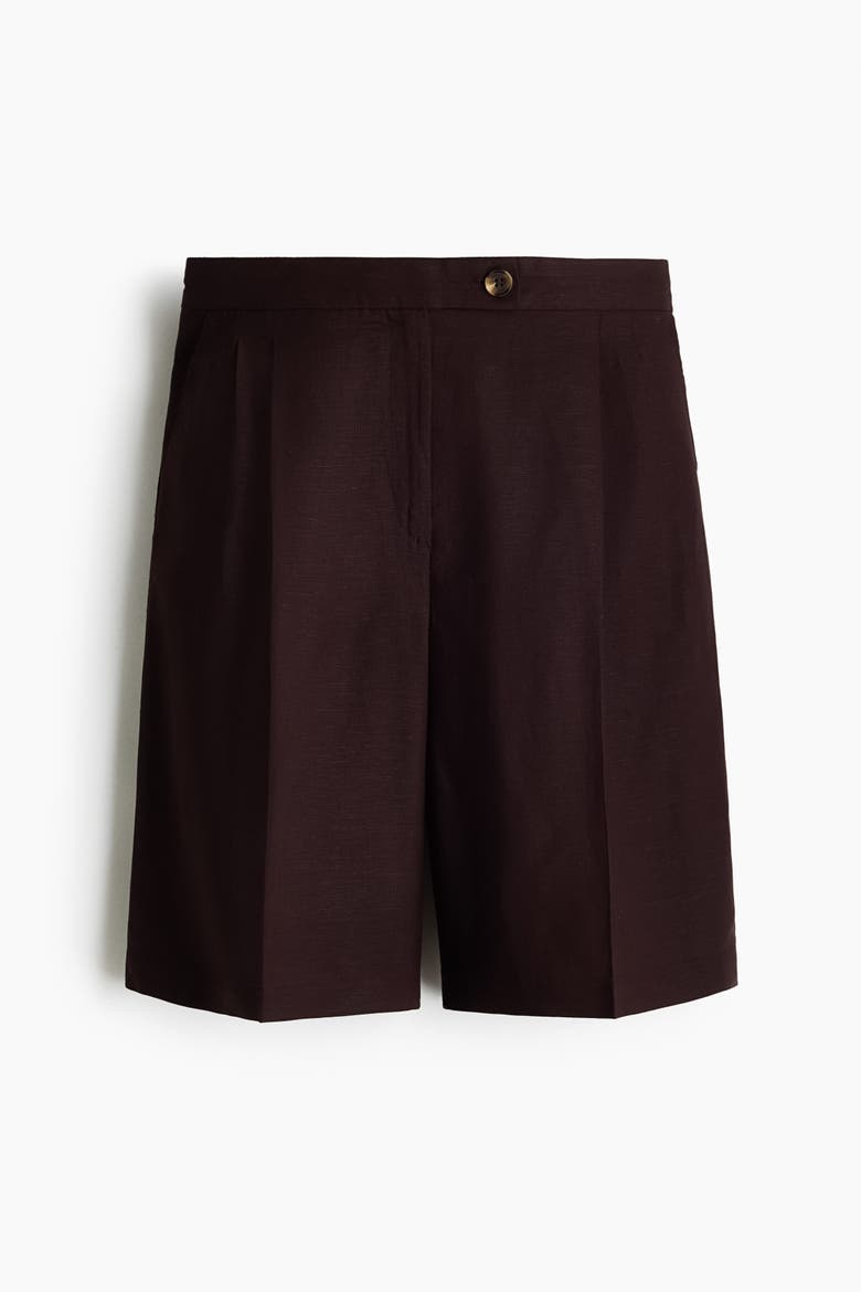 Linen-blend Bermuda Shorts, Alternate, color, Dark brown