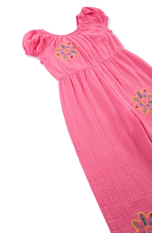 Peek Aren't You Curious Kids' Embroidered Cotton Gauze Jumpsuit In Pink