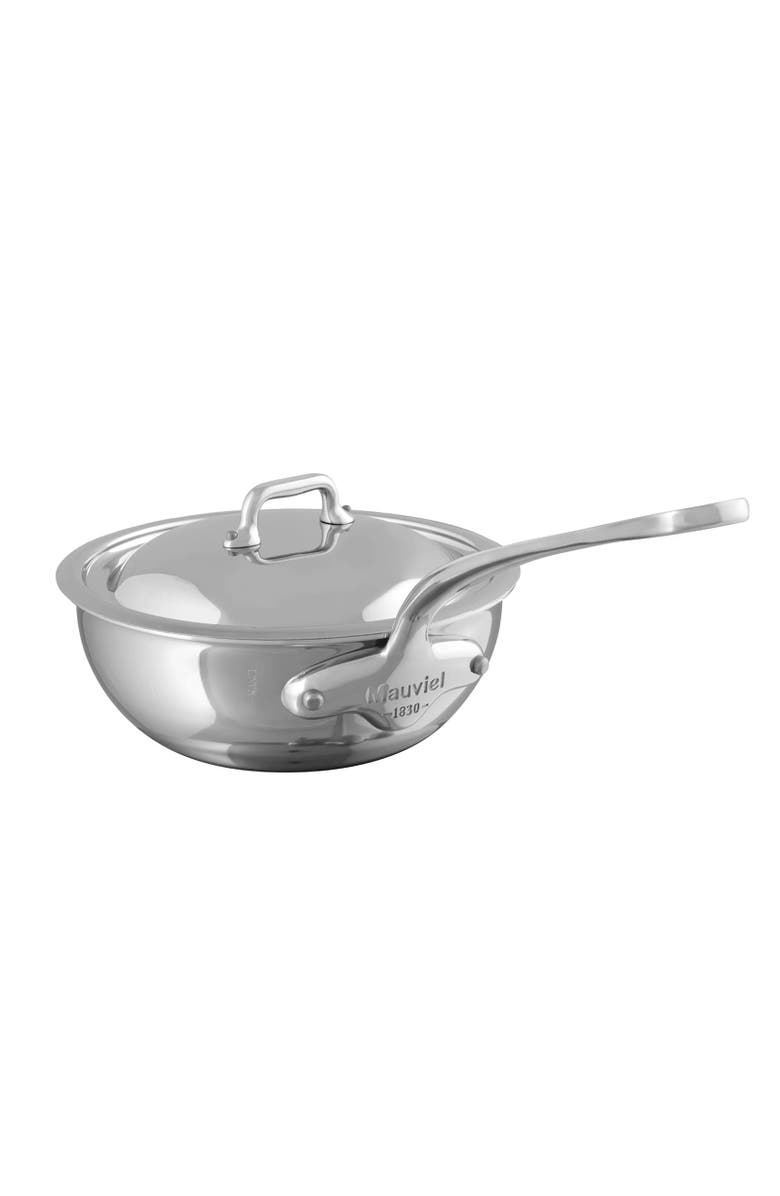Mauviel M'Cook 1.1 qt. Stainless Steel Curved Splayed Saute Pan with Lid, Main, color, Silver