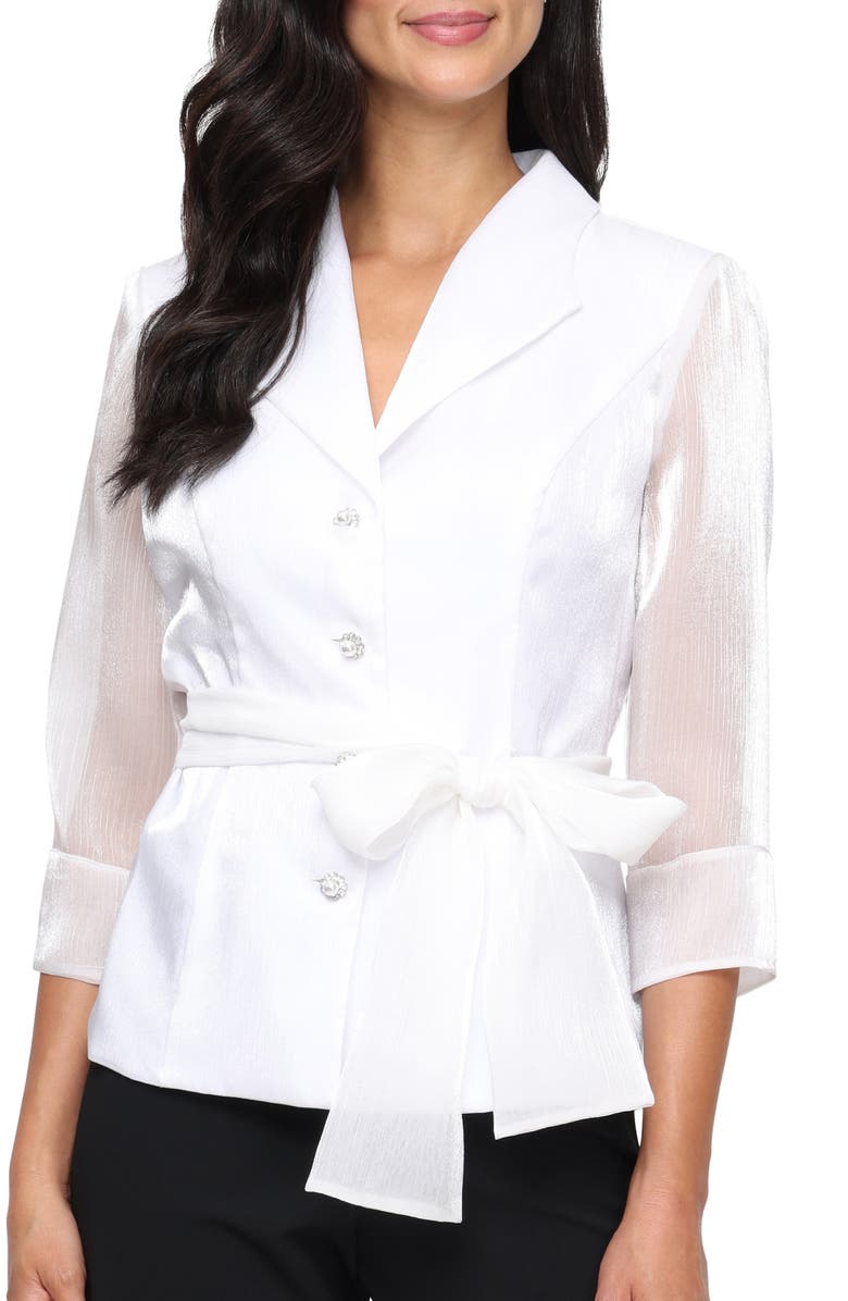Alex Evenings Yoryu Sheer Sleeve Button-Up Shirt, Main, color, Ivory