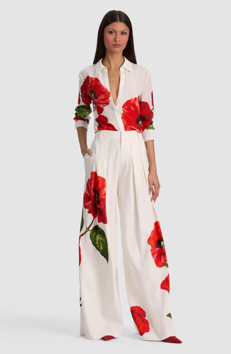 Alice + Olivia Blaire Pleated High Waist Wide Leg Pants, Alternate, color, Summer Poppy