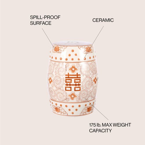 Jonathan Y Double Happiness 18" Chinoiserie Ceramic Drum Garden Stool In Orange/white