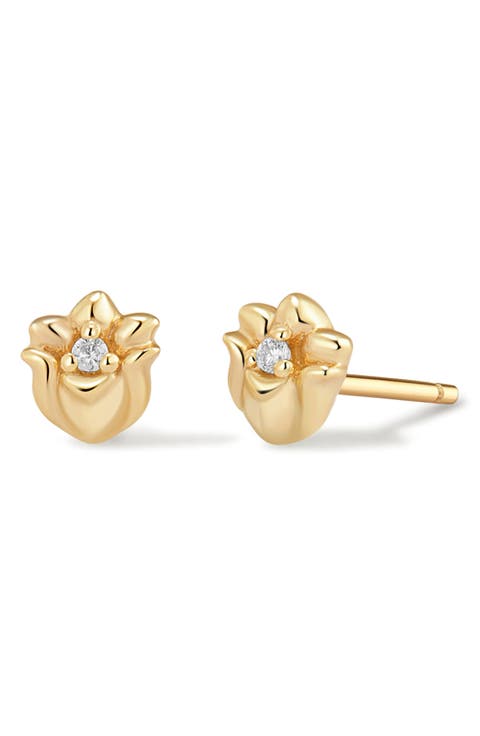 Cubic Zirconia Birthstone Flower Stud Earrings