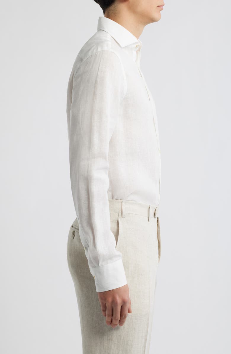 Canali Regular Fit Linen Button-Up Shirt, Alternate, color, White