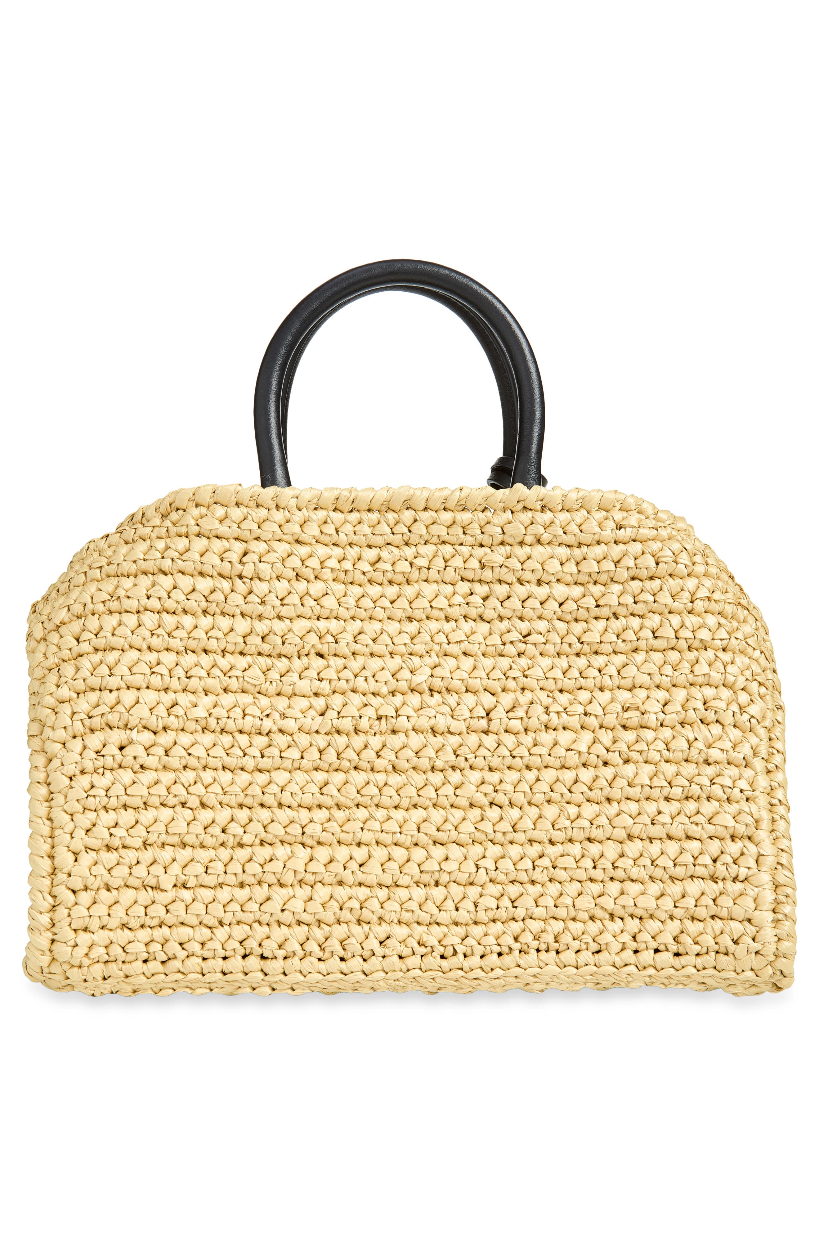 Mini Hug Crochet Raffia Top Handle Bag, Alternate, color, NATURALE/ NERO