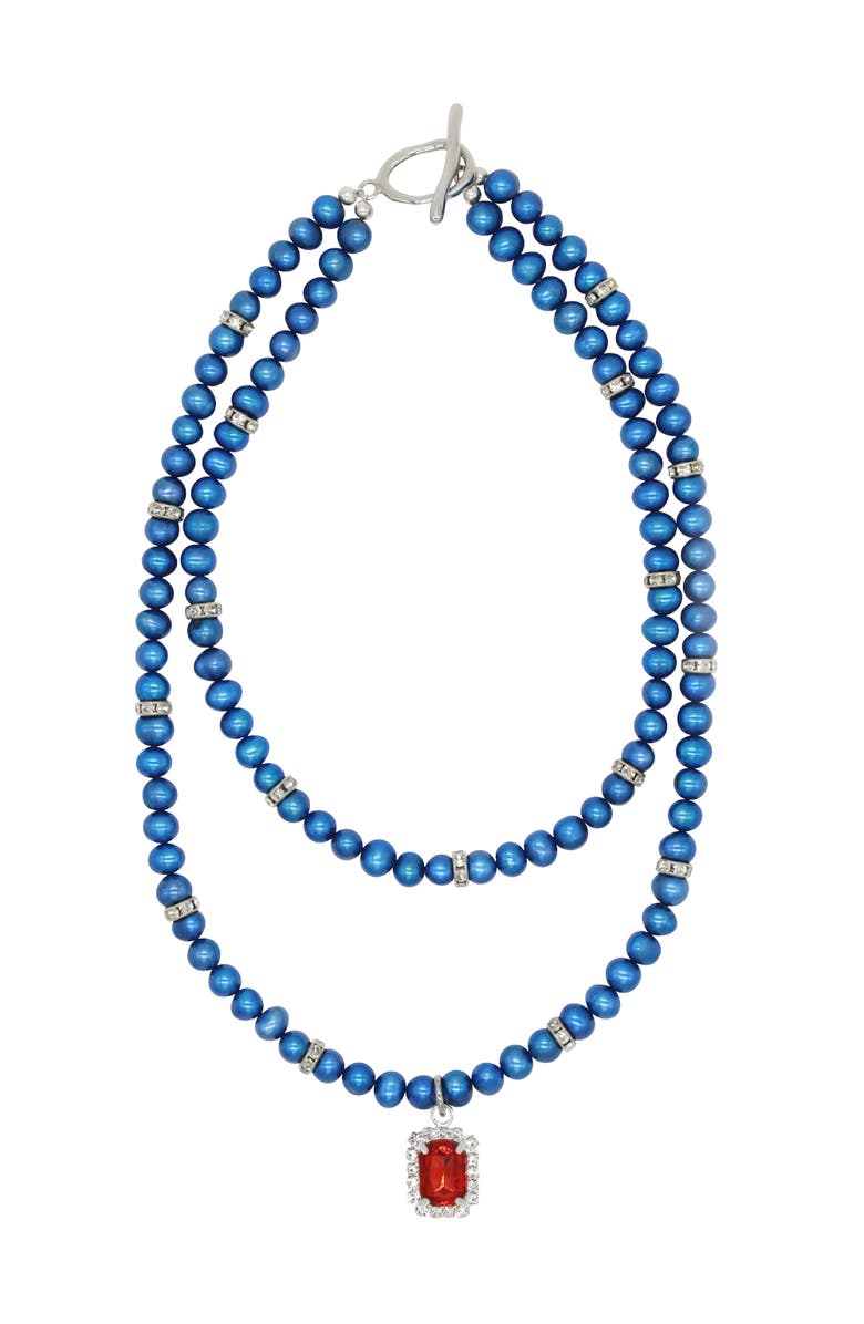 Velvet Luna Pearl Double Layer Necklace, Main, color, Blue
