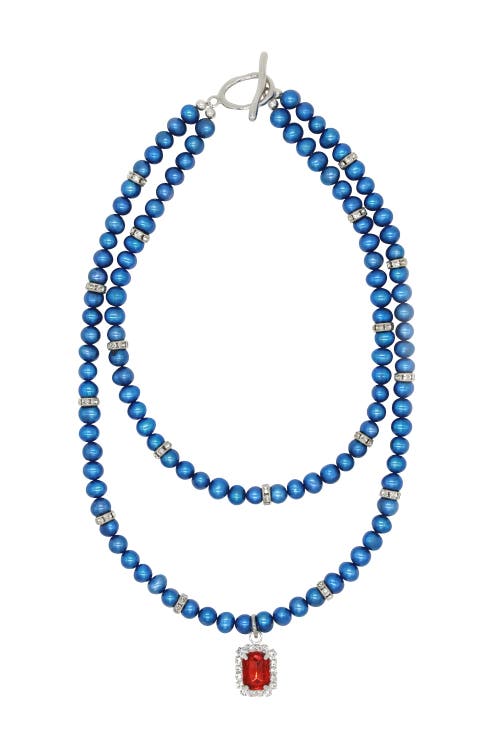Velvet Luna Pearl Double Layer Necklace In Blue