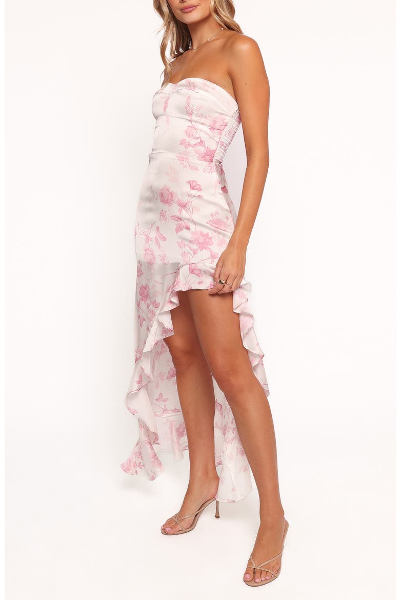 Hamilton Print Strapless Satin Maxi Dress, Alternate, color, MORNING ROSE