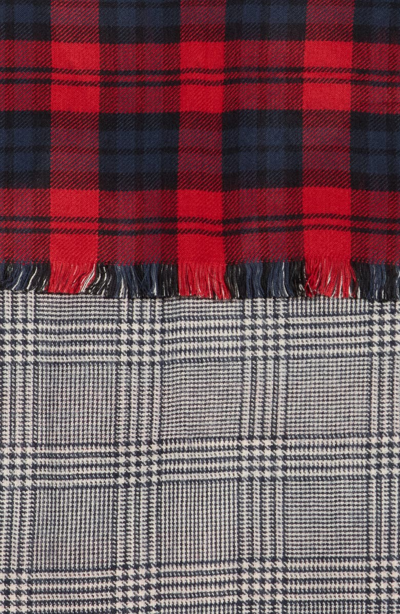 Tasha Houndstooth & Plaid Reversible Scarf, Alternate, color, Red/ Navy/ Ivory