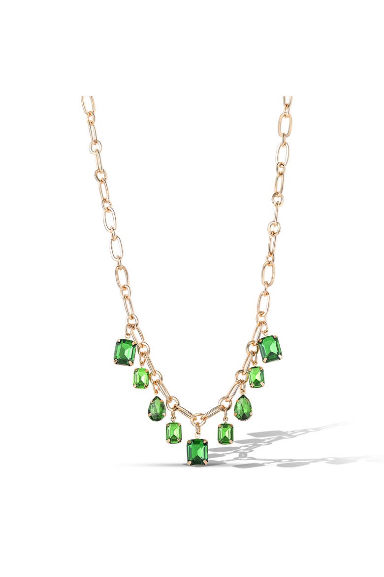 Green Gem Drop Charm Necklace in Gold-Tone Chain, Main, color, Green