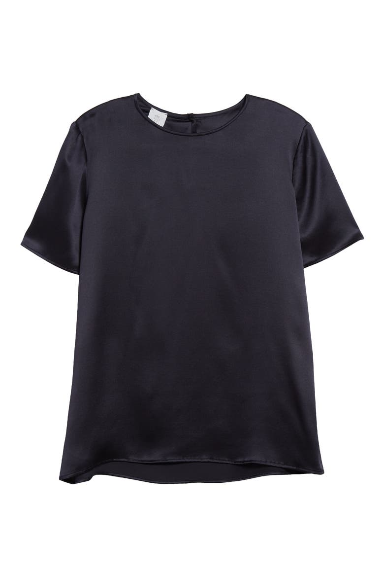 Short Sleeve Silk Top, Alternate, color, NAVY