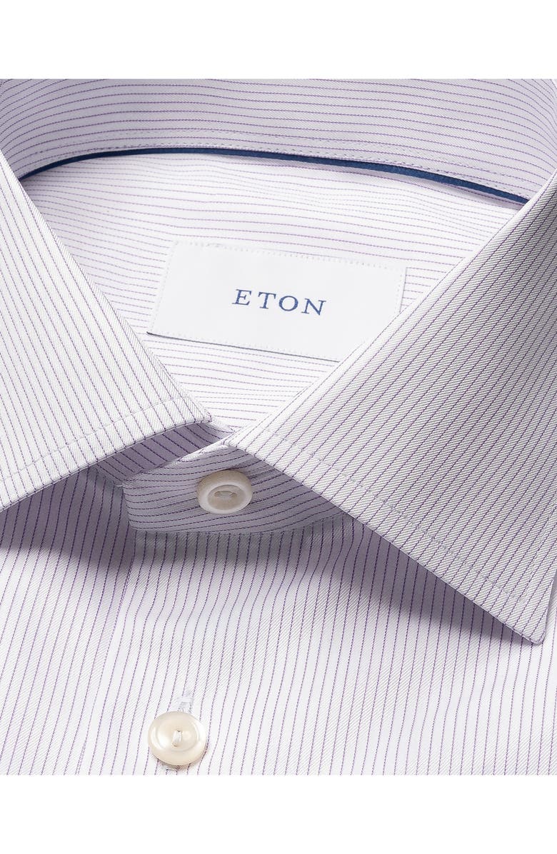 Eton Slim Fit Stripe Cotton Twill Dress Shirt, Alternate, color, Light Purple