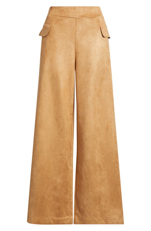 Hue Faux Suede Wide Leg Pants In Brown