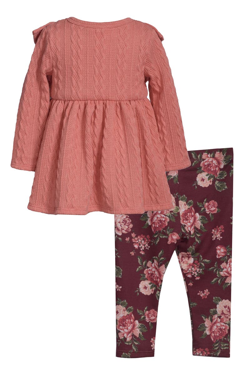 Iris & Ivy Pinafore Knit Top & Print Leggings Set, Alternate, color, Coral/ Burgundy