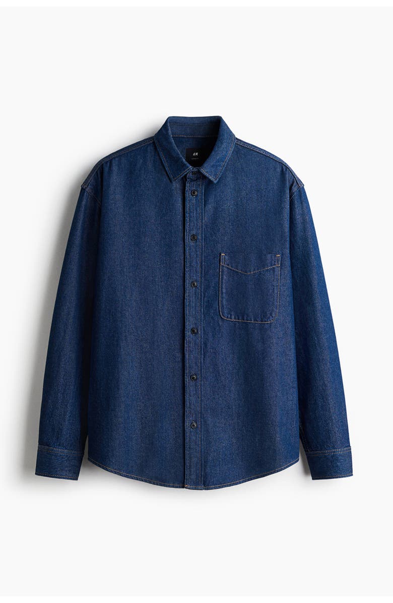 H&M Loose Fit Denim Shirt, Main, color, Dark Denim Blue