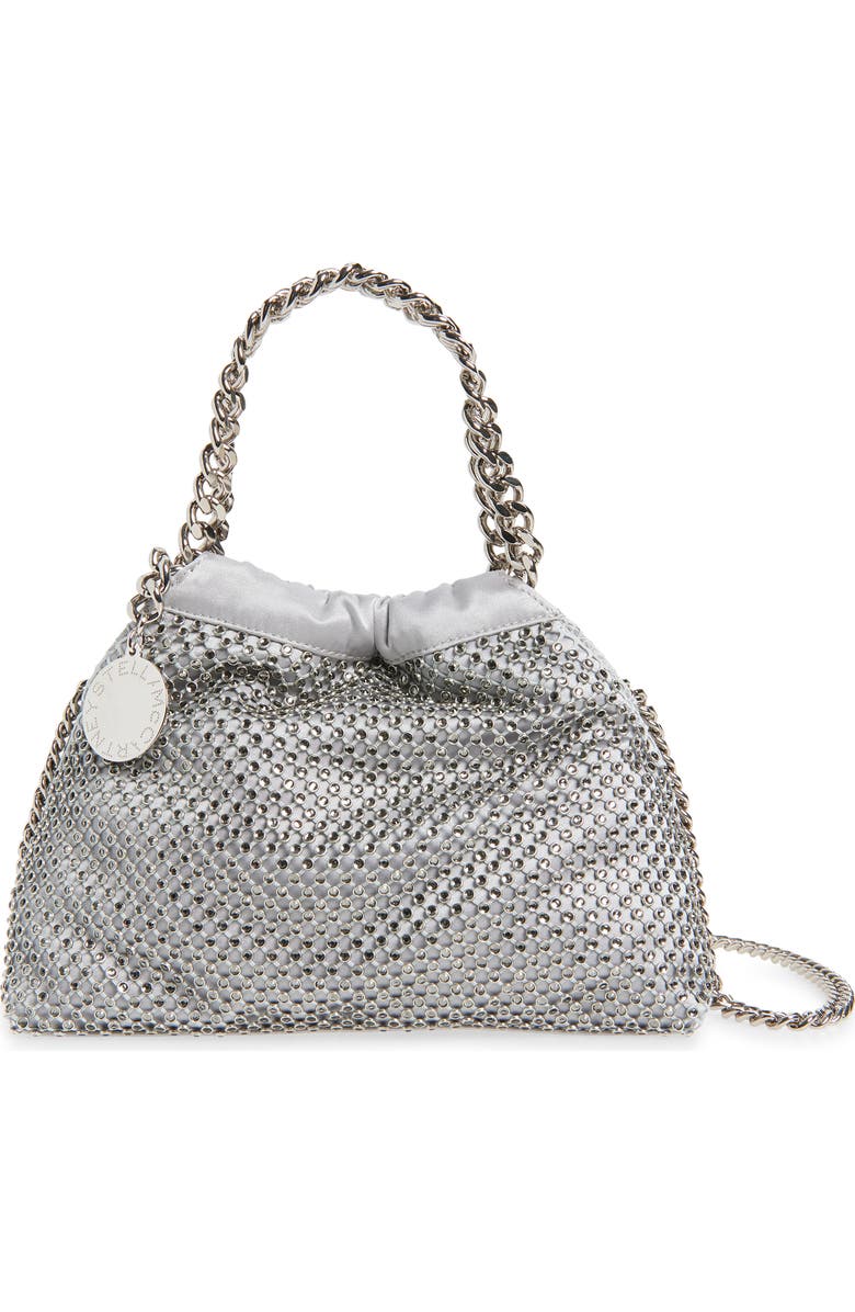 Stella McCartney Mini Falabella Crystal Mesh Shoulder Bag, Main, color, Silver
