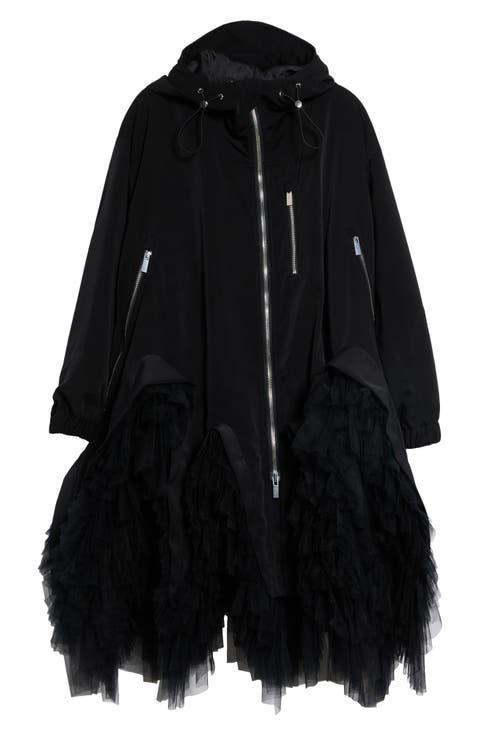 Hooded Technical Tulle Coat