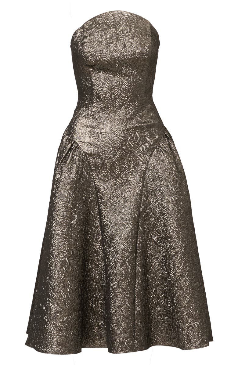 Adrianna Papell Metallic Jacquard Strapless Midi Dress, Alternate, color, Gunmetal