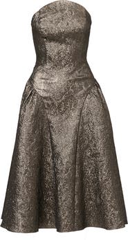 Adrianna Papell Metallic Jacquard Strapless Midi Dress