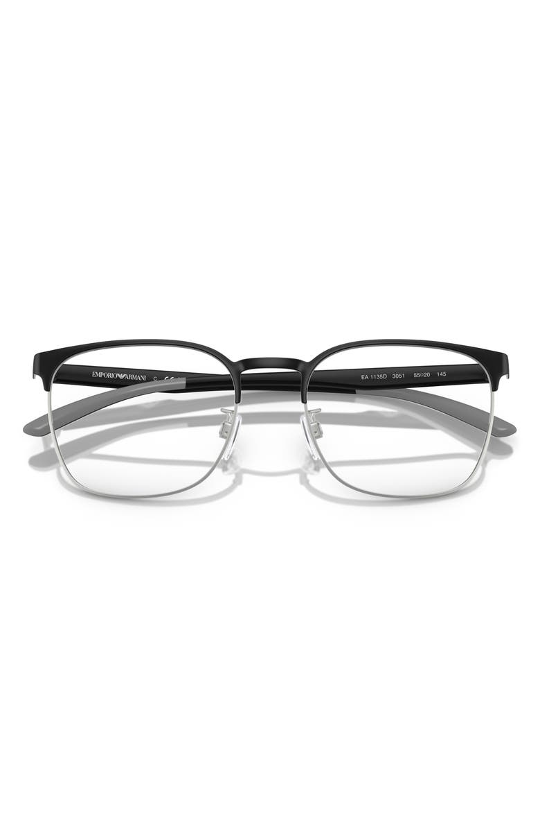 Emporio Armani 55mm Pillow Optical Glasses, Alternate, color, Black / Silver / Demo Lens