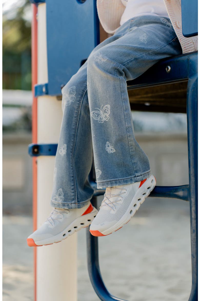Kids' Distressed Pull On Stretch Flare Leg Jeans, Alternate, color, LIGHT WASH BUTTERFLIES