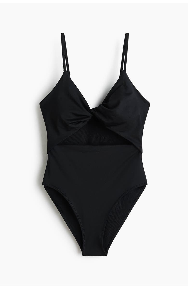 H&M Padded-cup High Leg Swimsuit, Main, color, Black