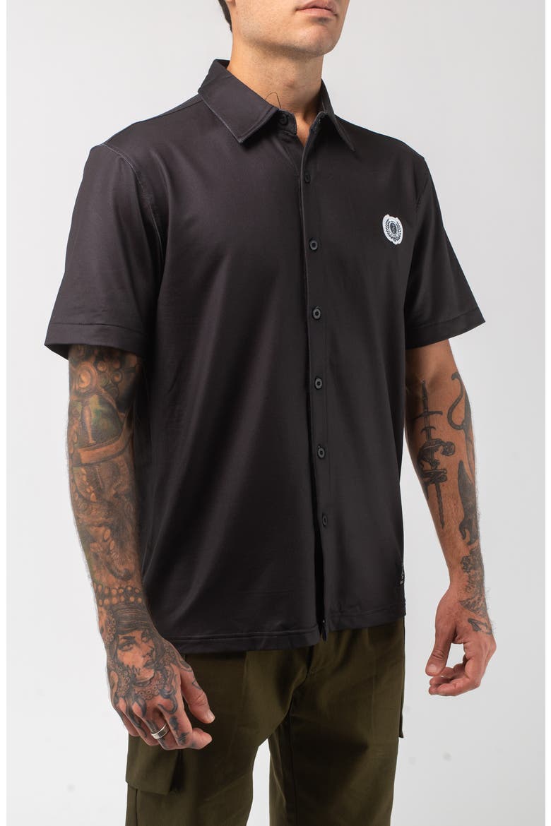 Aqua Terra Night Shade Tech Short Sleeve Performance Button-Up Shirt, Alternate, color, BLACK