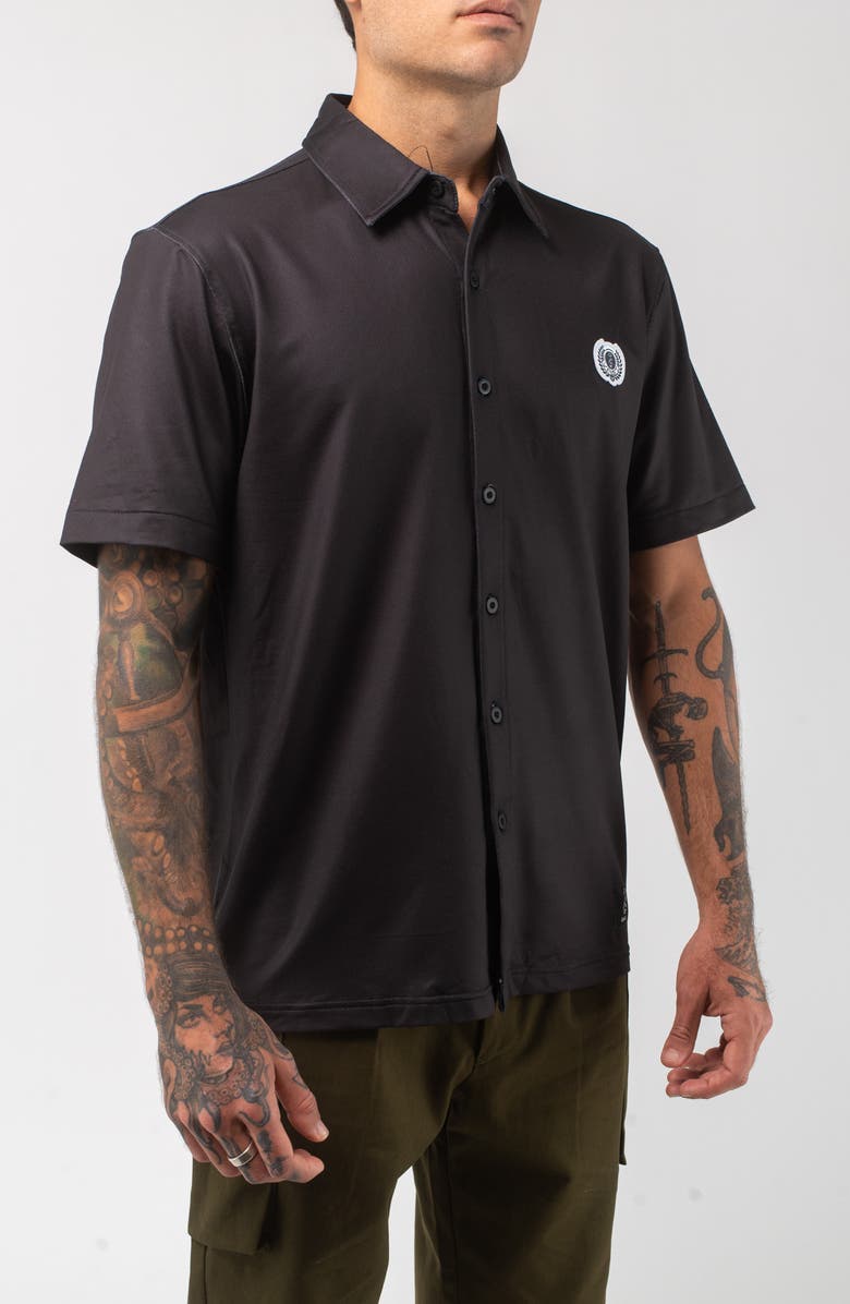 VAST Aqua Terra Night Shade Tech Short Sleeve Performance Button-Up Shirt, Alternate, color, Black