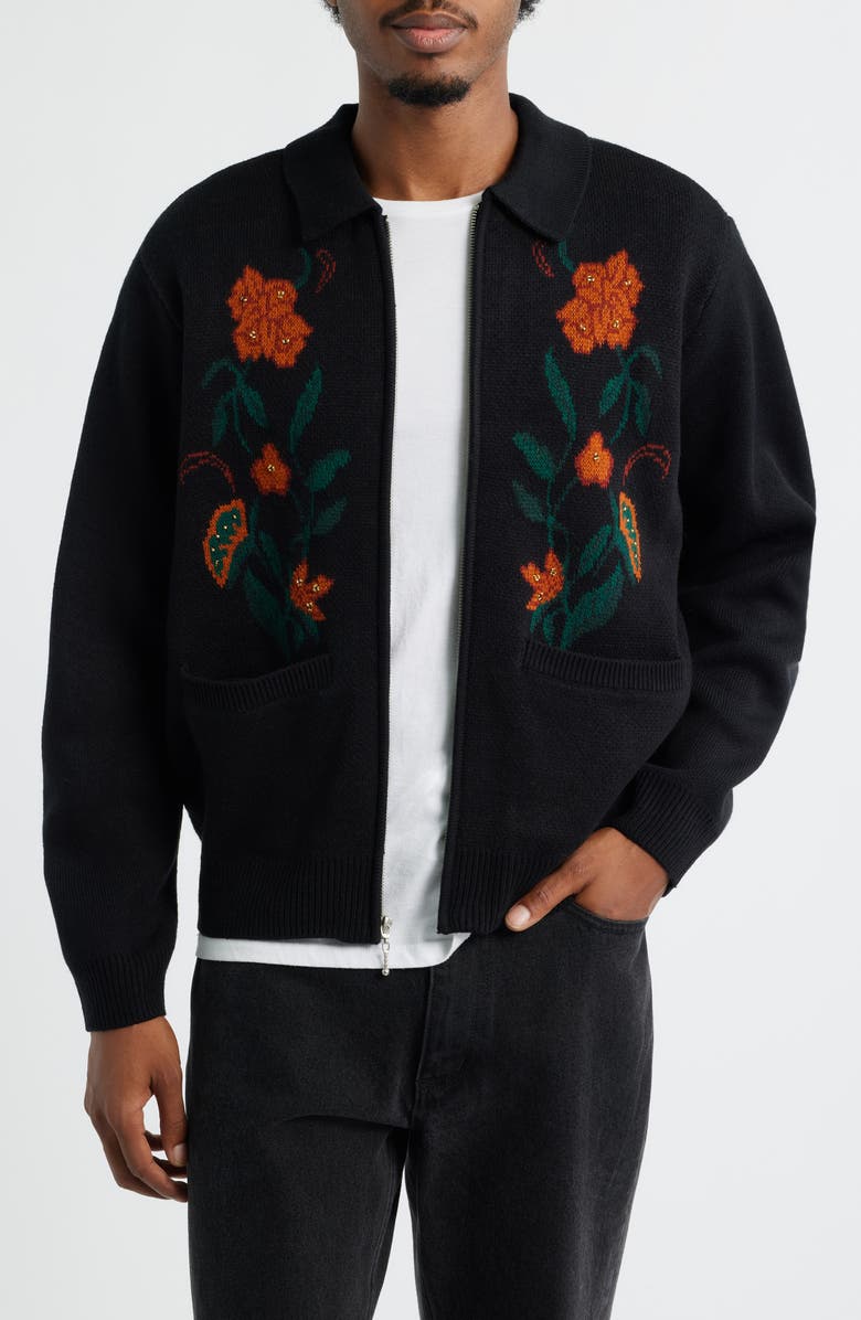 Obey Floral Zip Front Cardigan, Main, color, 
