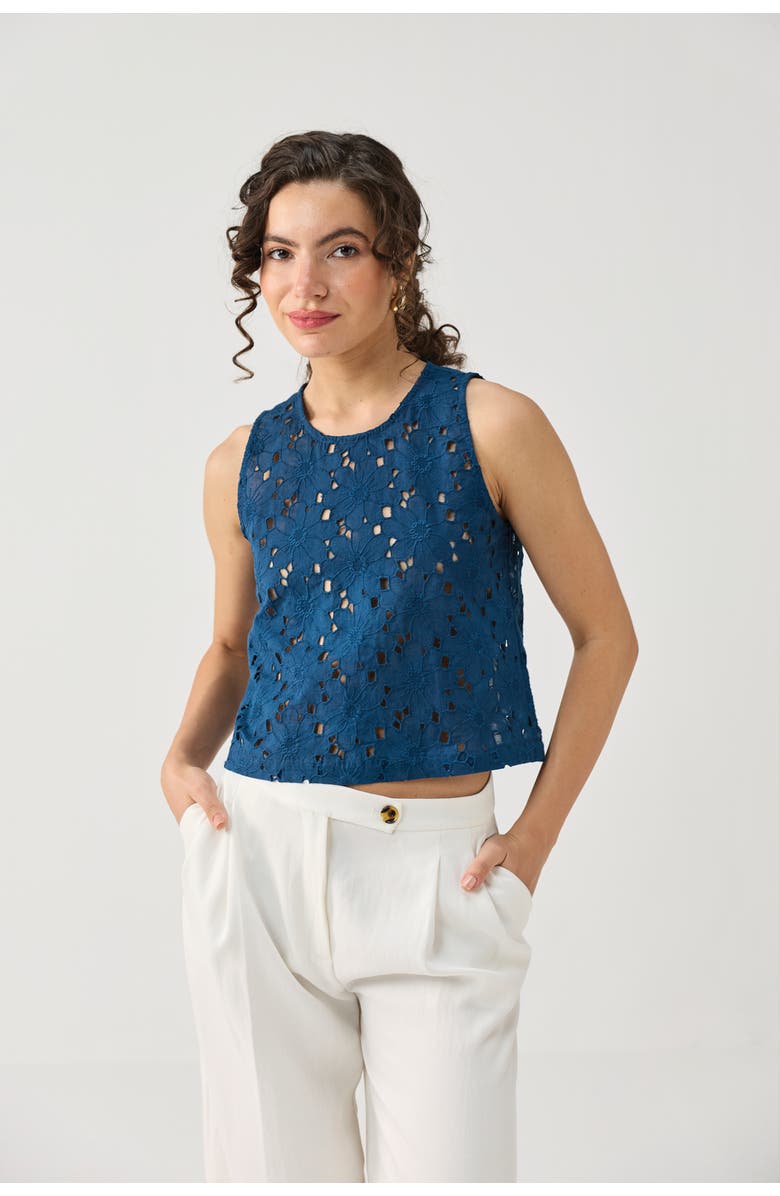 Reistor Embroidered Button-Back Top, Alternate, color, Embroidered Cotton Blue