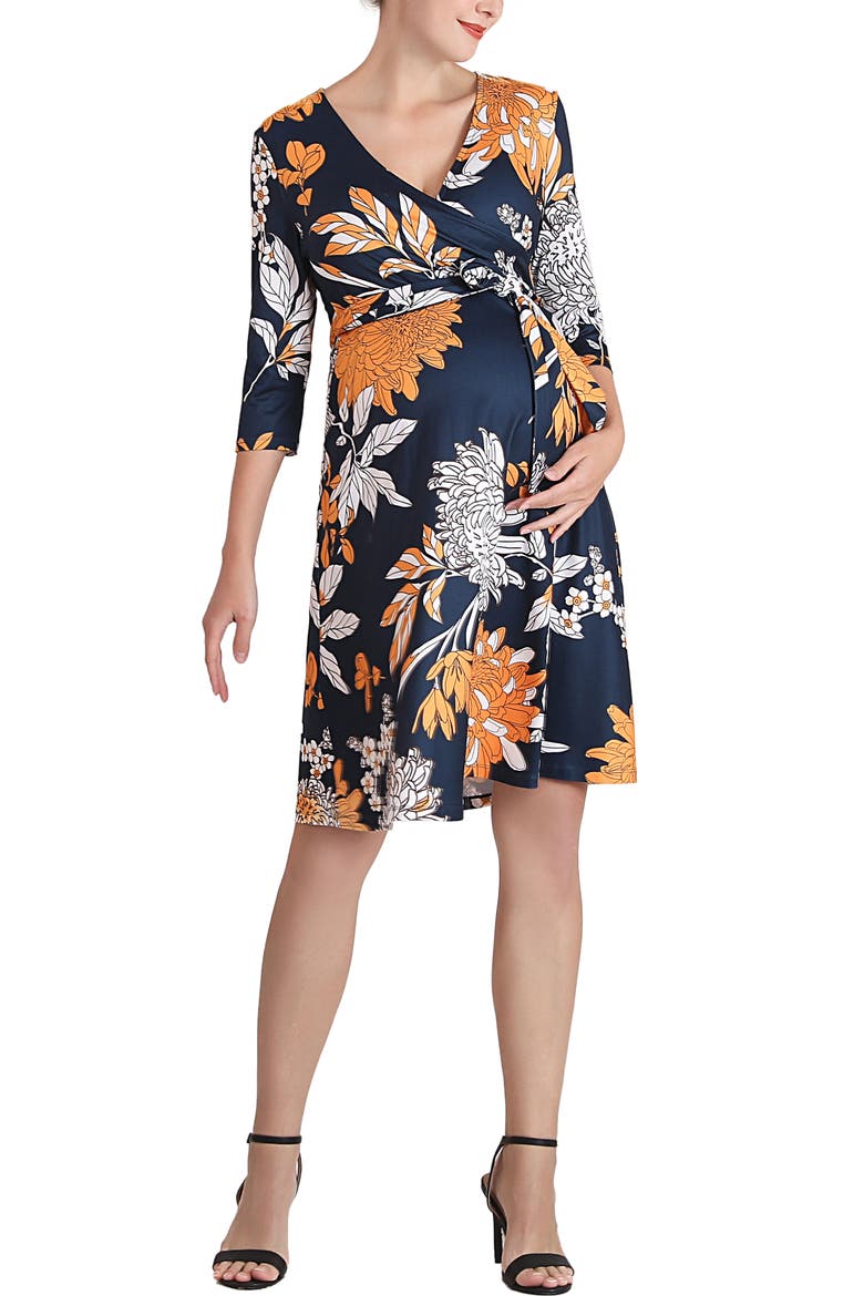 Dona Floral Faux Wrap Maternity Nursing Dress, Main, color, Multicolored