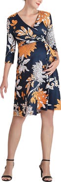 Kimi & Kai Dona Floral Faux Wrap Maternity Nursing Dress