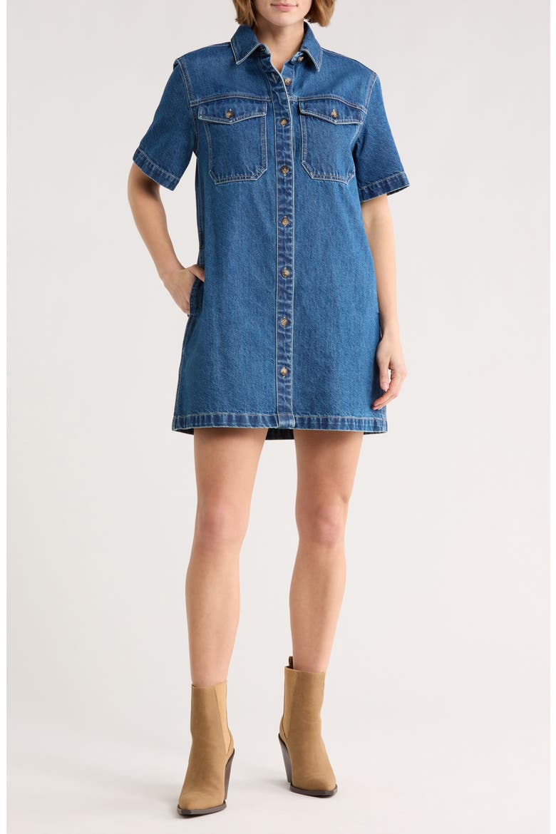 Oversize Denim Mini Shirtdress, Main, color, DEMARCO WASH