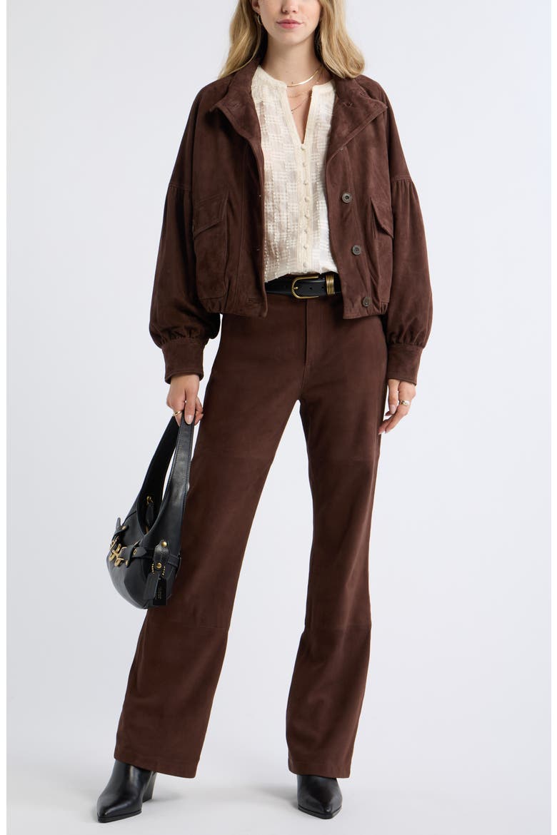 Blouson Suede Leather Jacket, Alternate, color, BROWN CHICORY