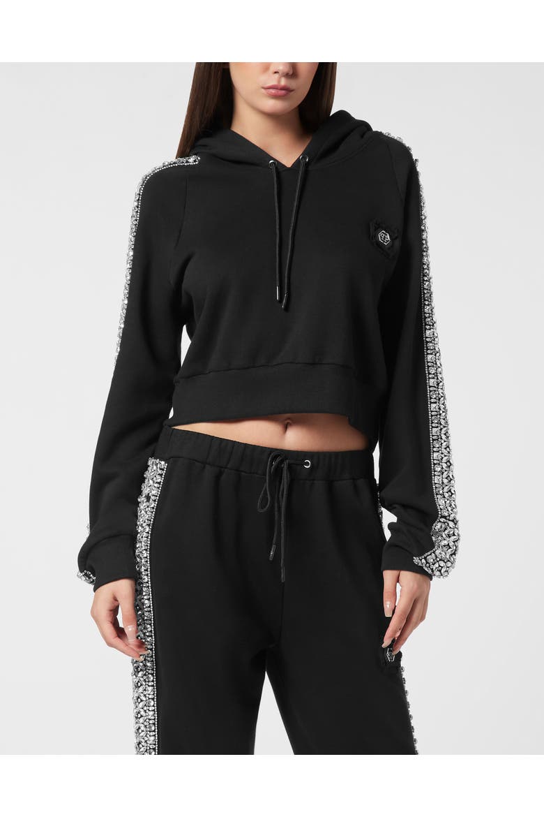 Cropped Hoodie Crystal Women, Main, color, black