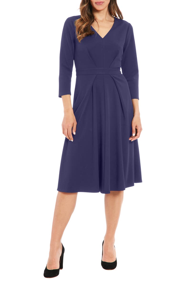 London Times V-Neck Long Sleeve Crepe Midi Dress, Main, color, 
