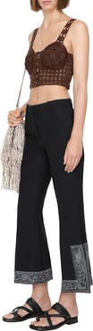 Burberry Cropped Embroidered Wool Silk Flared Trousers