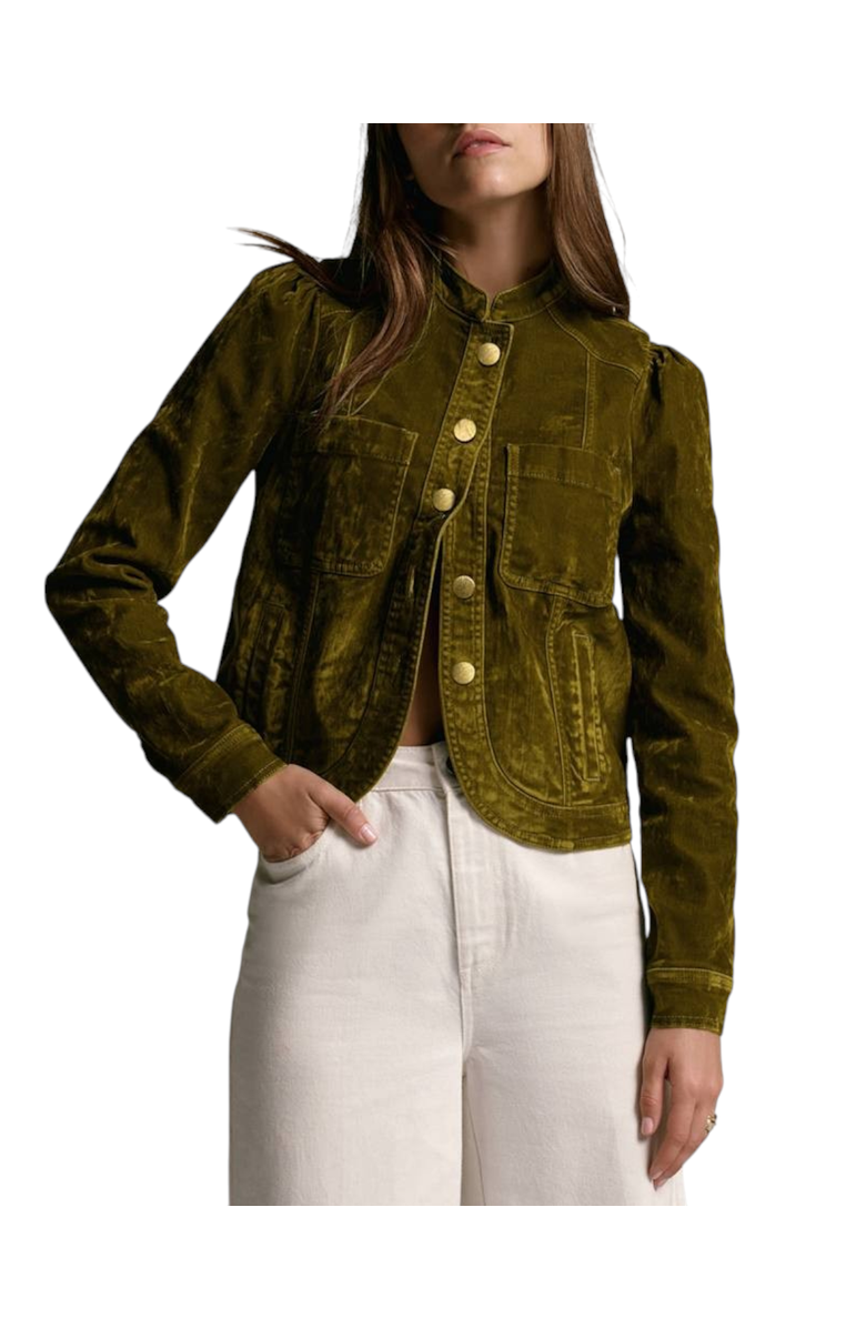 MINT VELVET Puff Shoulder Flocked Jacket, Main, color, Khaki