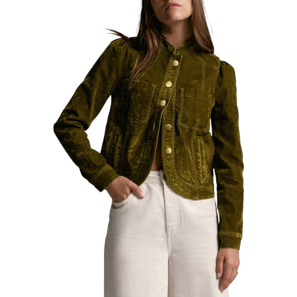 Mint Velvet Puff Shoulder Flocked Jacket In Green