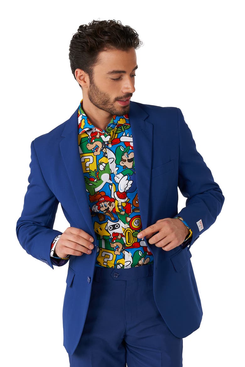 Super Mario Button-Up Shirt, Alternate, color, BLUE
