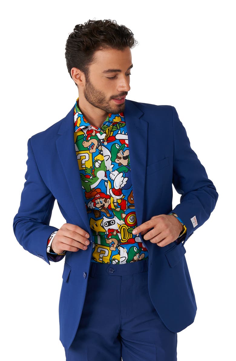 OppoSuits Super Mario Button-Up Shirt, Alternate, color, Blue