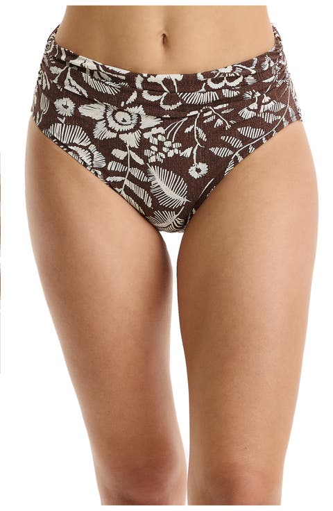 Garden Mist Shirred High Waist Swim Bottom