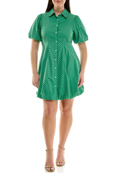 Short Sleeve Bubble Hem Cotton Poplin Shirtdress