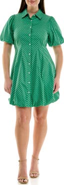 Nanette Lepore Short Sleeve Bubble Hem Cotton Poplin Shirtdress