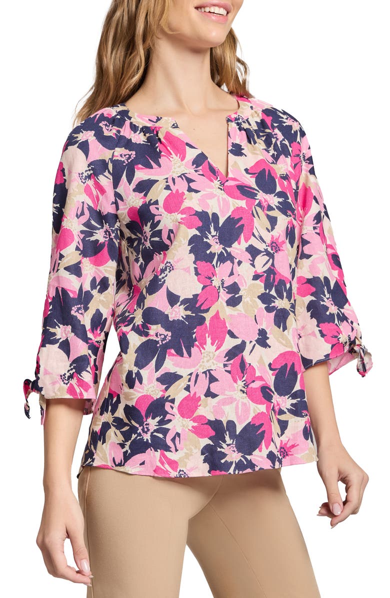 Jones New York Three Quarter Sleeve Linen Blend V-Neck Tunic Top, Alternate, color,