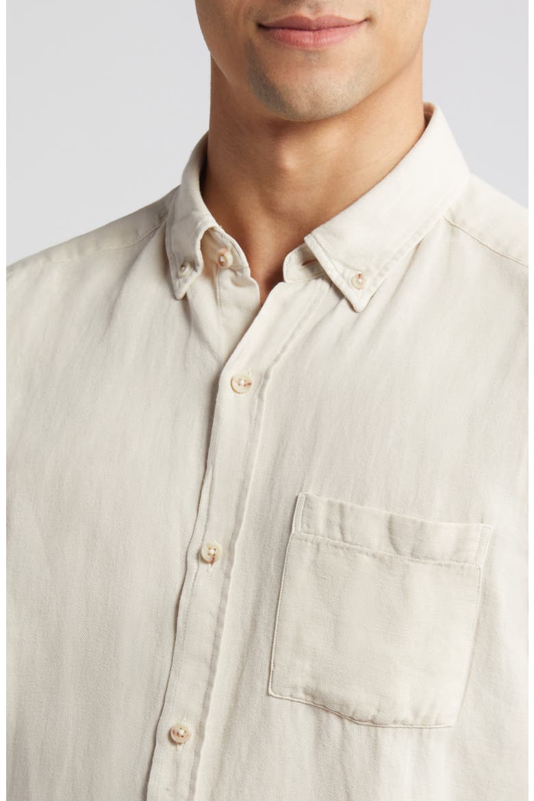 Antique Dyed Linen Blend Short Sleeve Button-Down Shirt, Alternate, color, LIGHT GRAY