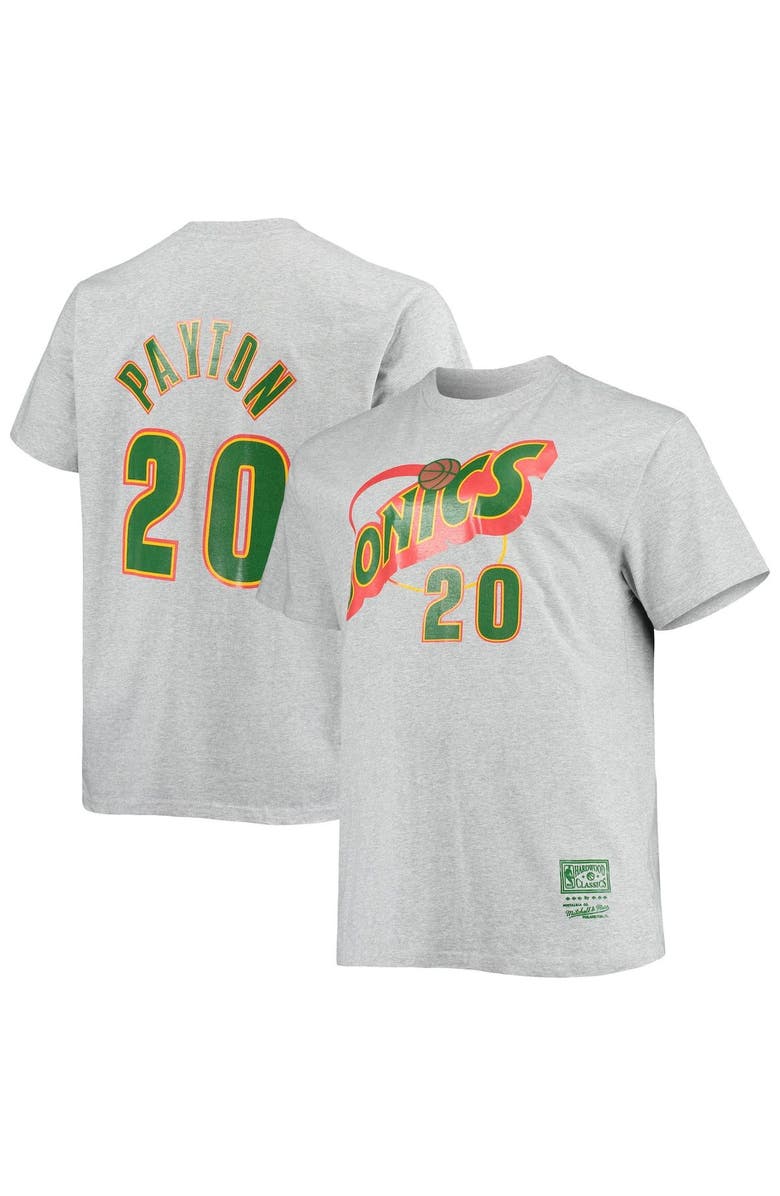 Mitchell & Ness Men's Mitchell & Ness Gary Payton Heathered Gray Seattle SuperSonics Big & Tall Hardwood Classics Name & Number T-Shirt, Main, color, Heather Gray