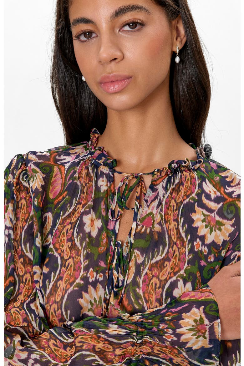 Isha Printed Blouse, Alternate, color, Navy Combo